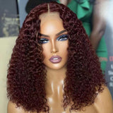 Dark Burgundy Kinky Curly 5x5 Closure Lace Glueless Mid Part Long Wig - US ONLY